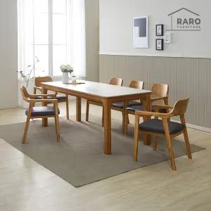 [/착불배송] 레이미 1900 연그레이 포세린 통 세라믹 6인 식탁 세트 (식탁+의