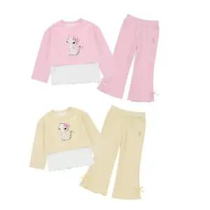 [프랜치캣](의정부점)Q61DDT250P160 U 레이어드 티셔츠 리본 바지 세트-2종택