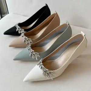 소가죽 우아한 잎새 장식 세련된 포인트 슬링백 하이힐 슈즈 5FWY dfI6+1XIO