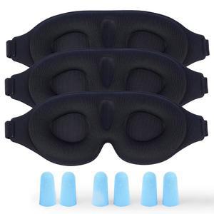 3팩 3D 컨투어 슬립 마스크 - 남성용 이어 플러그 u2013 소프트 통기성 암막 수면 마스크, 여행 낮잠 야간 근무 명상용 경량 무압 커버