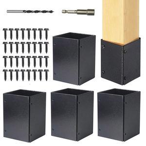 QIVINE 조절 가능한 우편함 나무 슬리브 스테인리스 프로텍터 스틸 위한 블랙 브래킷 보호를 15 2CM 6인치 울타리 포스트 304 4개 레인지