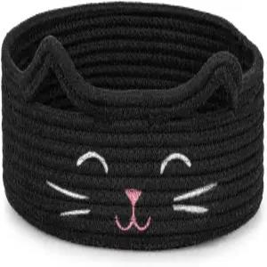 ZLG 블랙 고양이 보관함 바구니 장난감 S 테이블 정리용 얕은 통 욕실 수건 빈 선물함 9.8 x 4 인치