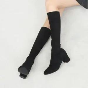 블랙롱부츠 스웨이드 둥근코 통굽 미들굽 옆지퍼 여성 롱부츠 4fY