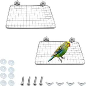 앵무새 농어 플랫폼 2팩 새장용 스테인리스 선반에 7.9x5 설치 플랫 훈련 스탠드 소형 동물장 액세서리