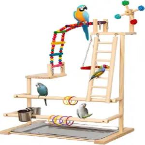 새 놀이터 앵무새 놀이대 그네 사다리 및 스피너 중소형 새를 위한 안정적인 원목 농어가 있는 다목적
