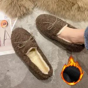 플랫슈즈 리본 뽀글이 로퍼 방한화 겨울로퍼 슈즈