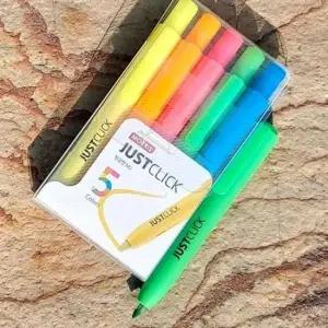 문구반점 모리스 JUSTCLICK Highlighter 노크식 형광펜 5색set