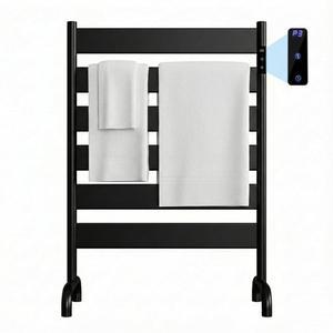 독립형 타월 워머 랙, 타이머 및 조절 가능한 온도의 6바 전기 가열 욕실용 고속 난방 워머, 스페이스 알루미늄, 녹슬지 않음, 매트 블랙(블랙, 스탠드)