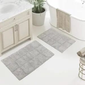 스키드가 아닌 라텍스 백킹이 포함된 슈페리어 코튼 체커 2피스 배스 러그 세트 - 세척 가능한 기하학적