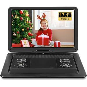 19.6인치 휴대용 DVD 플레이어, 17.1인치 대형 HD 화면, 5시간 충전식 배터리, 자동차 충전기로 휴대 가능한 USB /SD 카드 /Sync TV 및 다중 디스크 포맷 지원, 대용량 스피커