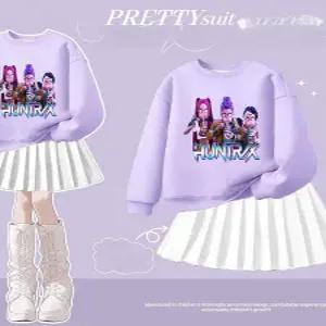 케이팝 데몬헌터스 긴팔 치마 여아 코스프레 라운드 세트 플리츠 스커트 투피스 어린이 순면