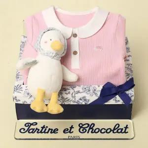 [롯데백화점]타티네쇼콜라 컬러바디슈트+도기애착딸랑이인형세트(출산50일백일돌선물세트)TNPMUS123P-110