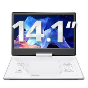 YOTON 16.9인치 휴대용 DVD 플레이어, 4-6시간 충전식 내장 배터리, 14.1인치 HD 스위블 화면, 듀얼 스테레오 스피커, USB /SD /AV / 오디오 게임패드 지원 -화이트 [블루레이 없음]