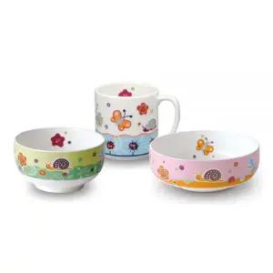 한국도자기 귀여운 어린이 식기 컵 세트 소풍 키디 1인 반상기 3p MNA
