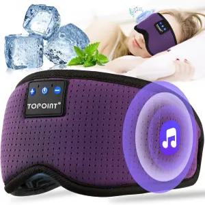 블루투스 헤드폰이 있는 TOPOINT 수면 마스크 중인 남성을 위한 통기성 실크 스피커가 블랙아웃 마이크