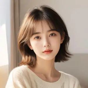 여성 인모 정수리 앞머리 컷 가발 레이어드 단발 웨이브 수제 통가발 숏