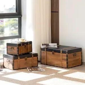 빈티지 원목 자물쇠 수납함 장난감 보관함 우드 박스