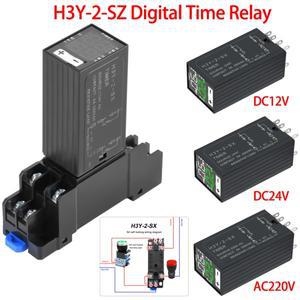 H3Y 디지털 디스플레이 지연 릴레이 DC12V 24V AC220V 전자 타임 베이스 소켓 포함 LCD 전원 컨트롤러 타이