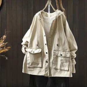 여자 가을 캐주얼 야구 점퍼 스트링 후드 코트 빅사이즈 트렌치 원픽3