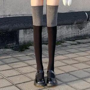 [SY7999A]투톤 오버니삭스 고밀고 고탄력 양말 패션