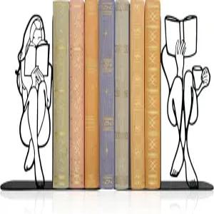 독서 책꽂이 장식 - 소녀 동상 무거운 장식용 금속 블랙 가정 도서관용 참신한 책 여성 및 학생을 위한