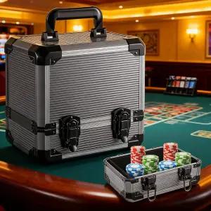 WinnerWhy 1000pcs 포커칩 케이스 캐리어 10 x 7 인치 알루미늄 보관함