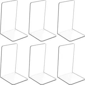 애드위코 클리어 아크릴 책 끝 선반용 6개 북 미끄럼 방지 책꽂이 스탠드 헤비 듀티 사무실 데스크톱