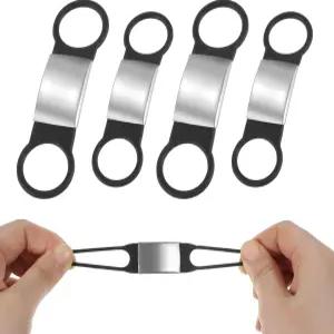 4팩 도그 태그 고무 밴드 교체 개인화된 이름 ID 슬라이드용 실리콘 탄성 홀더 블랙 스테인리스 스틸
