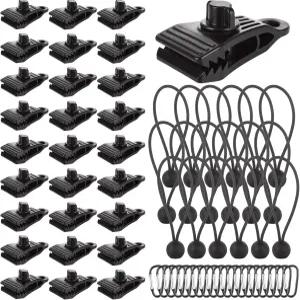 CYUS 60개 헤비 듀티 잠금 그립 방수 클립 클램프 텐트 패스너 번지 코드 및 카라비너 샤크 티스 디자인