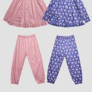 보들보들한 화사한 컬러 면 100% 여성 잠옷 상하 선물 세트