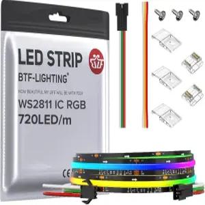 BTF-LIGING FCOB WS2811 IC RGB COB LED 스트립 DC12V 720LED/m 3.2FT 유연 고밀도 균일 체이스 컬러