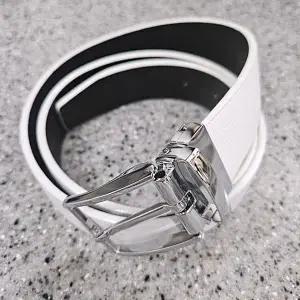 남성 양면 회전 버클 가죽벨트 화이트 48인치 허리 조절 가능 정장