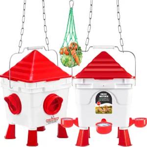 치킨 피더 및 워터러 세트 13파운드 쓰레기통 없음 2갤런 야채 걸이식