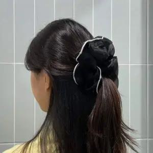 쉬폰 투톤 스크런치 곱창머리끈 블랙