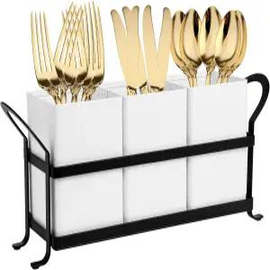 넬리벳 식기 홀더 파티 조리대용 실버웨어 캐디 스푼 및 포크 화이트 블랙용 3개 통 세트 정리