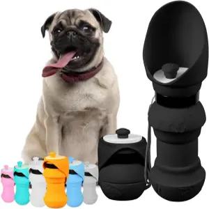 힉스키 19온스 반려견 물병 접이식 및 휴대용 반려동물 여행 필수품 디스펜서가 있는 식품 등급 누수 방지