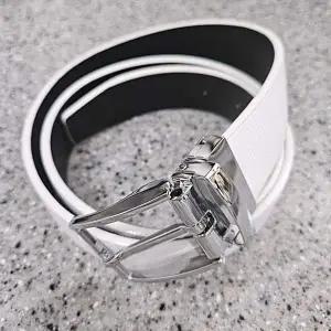 남성 양면 회전 버클 가죽벨트 화이트 48인치 허리 조절 가능 정장