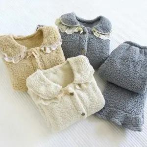 수면잠옷세트 여자 홈웨어 겨울 뽀글이 양털 잠옷 파자마 긴팔 세트