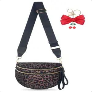 여성용 범백 크로스바디 백 넉넉한 나일론 패니 팩 레오파드 지갑 벨트 (컬러 범백-브라운 레오파드)