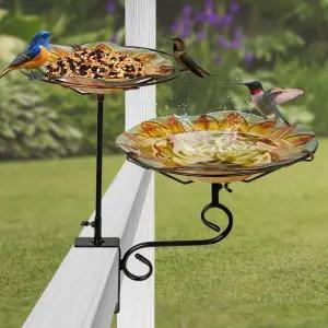 외부 유리 조류 목욕 그릇을 위한 테이가든 2-in-1 데크 장착 및 난간 발코니 11인치 다이아 해바라기용