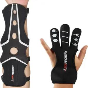 TOPPARCHERY 양궁 팔 보호대 및 핑거 탭 장갑 가죽 조절 가능한 보호용 4스트랩 액세서리 경량화 사냥 표적