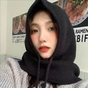 따뜻한 니트 바라클라바 골지 여자 바라클라바 겨울 방한 여성 모자