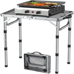 야외용 FUNYKICH 접이식 그릴 테이블 높이 조절 가능한 휴대용 캠핑 3개 캠핑용 손잡이가 있는 가벼운 금속