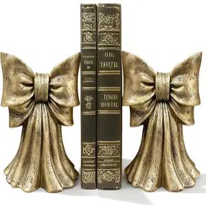 빈티지 골드 보우 북엔드 대형 및 도서용 헤비 듀티 2종 세트 선반용 장식용 책상 홈 오피스 클래식 장식