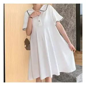 화이트 둥근카라 퍼프 루즈핏 원피스 데일리 임부복 176240