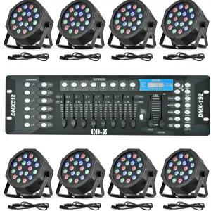 CO-Z LED 무대 조명 DMX 컨트롤러 사운드 활성화 효과 조명이 포함된 8개의 18x3W RGB 파 캔 패키지 파티