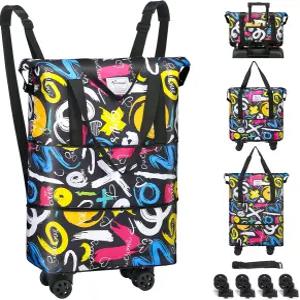 바퀴 달린 접이식 더플백 3단 확장형 롤링 캐리어 가방 대용량 여행용 남녀공용 위켄더백 기내 반입 턴백