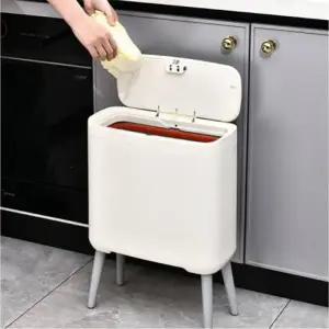 ( )이중 커버 스탠드 쓰레기통 12L 대용량 휴지통 책상 정리 주방 욕실 화이트 인테리어용