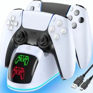 PS5용 컨트롤러 충전기 플레이스테이션 5 듀얼센스 및 엣지용 듀얼 충전 도크 스테이션(RGB 라이트 포함)