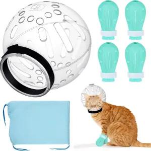 털 손질을 위한 펫노우즈 고양이 헬멧 - 개 애완동물 목욕 면도를 부츠 발 커버와 배스백이 있는 조절